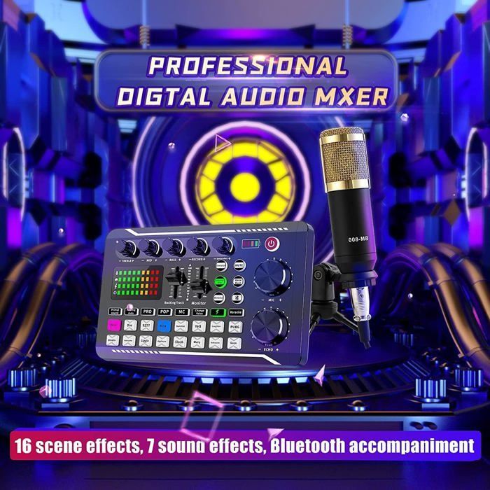 Condenser Microphone Kit, Podcast Kit, Streaming Microphone, Mixing Console Kit with Live Sound Card