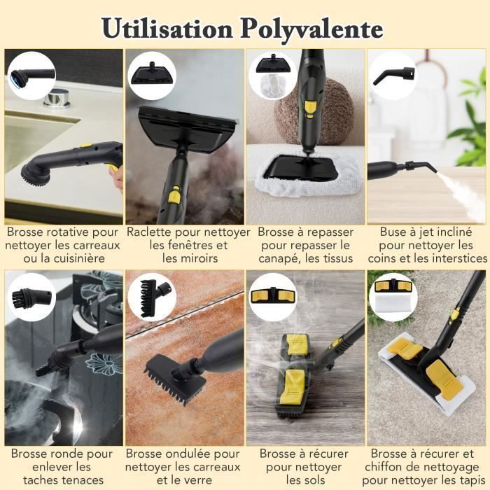 Pulitore a vapore COSTWAY da 2000 W per cimici dei letti, 5 accessori BAR-19, serbatoio da 1,8 l, ruota universale, 160℃, autonomia di 35 minuti, giallo.