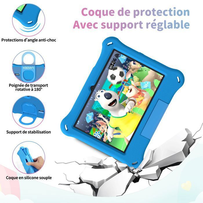 Tablet per bambini - LAMZIEN Tablet da 7 pollici - 4 GB di RAM - 64 GB di ROM - Controllo genitori - con custodia a prova di bambino
