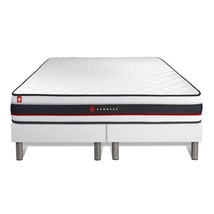 Base de cama de casal 90x200 + colchão FORM 180x200 - SOMNESS - Extra firme - Branco
