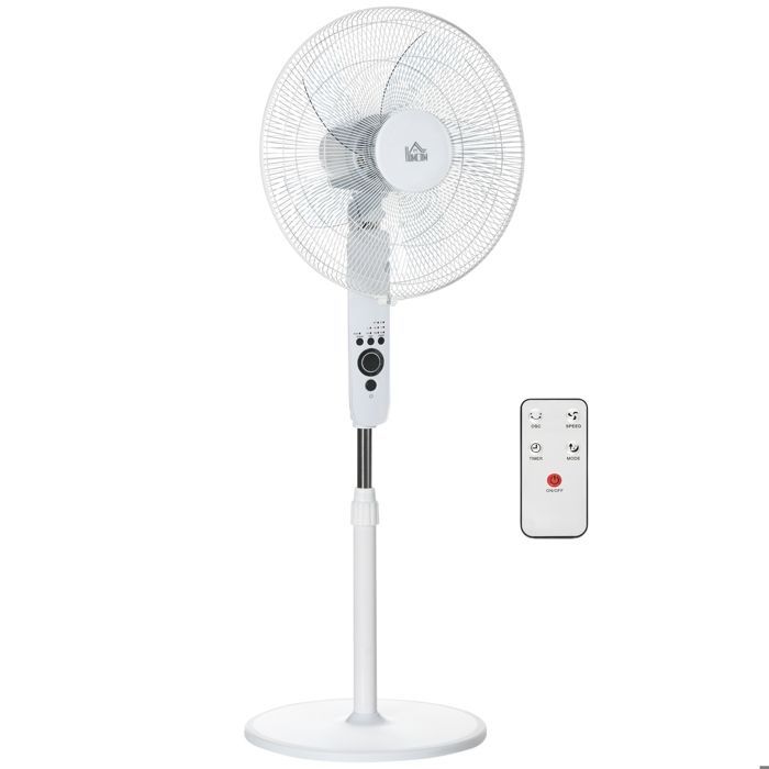 Ventilador de pedestal potente - HOMCOM - 45 W - altura regulable de 110 a 124 cm - mando a distancia - 3 velocidades, oscilación y temporizador
