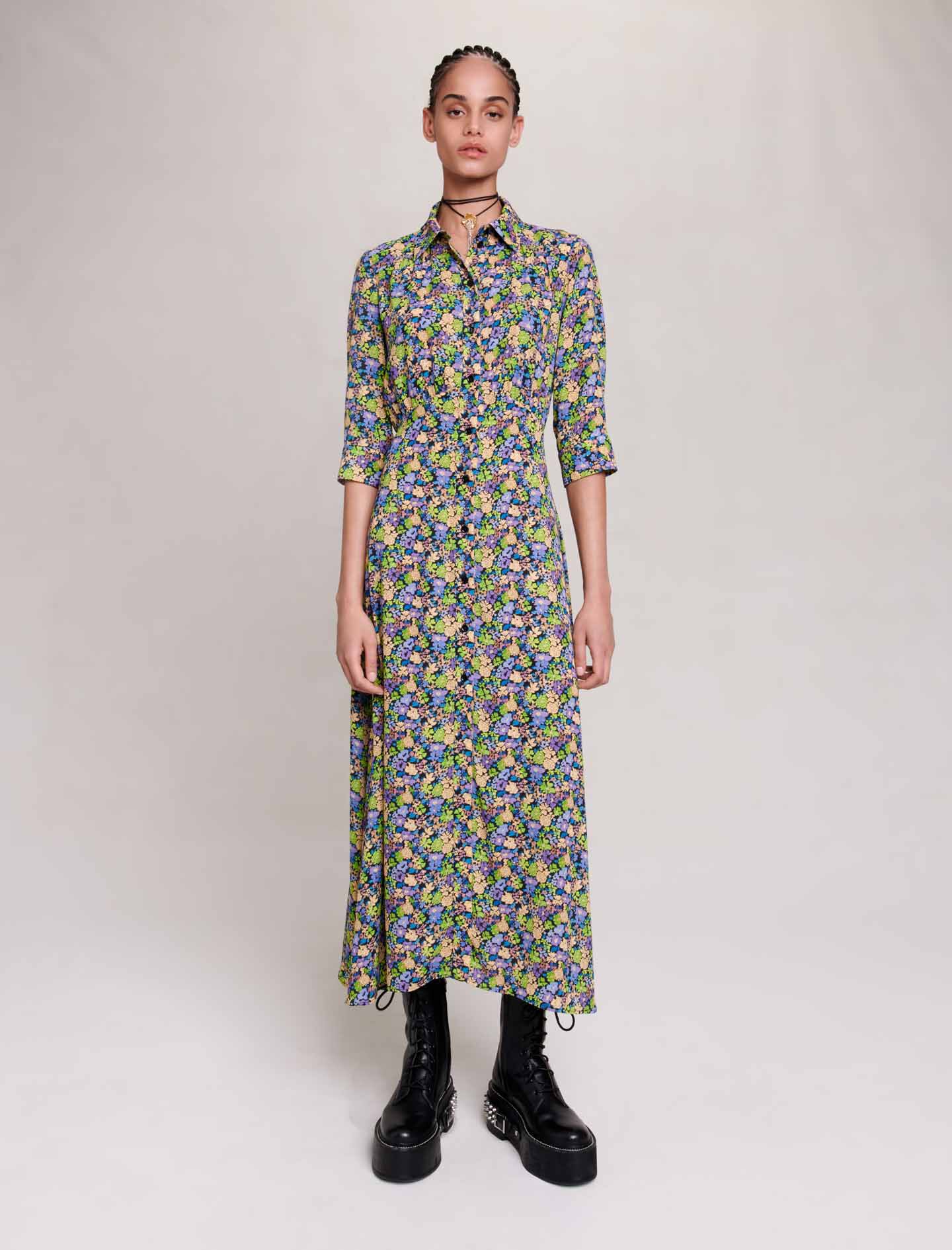 Lange jurk met bloemen-Imprimé Primevères Multico