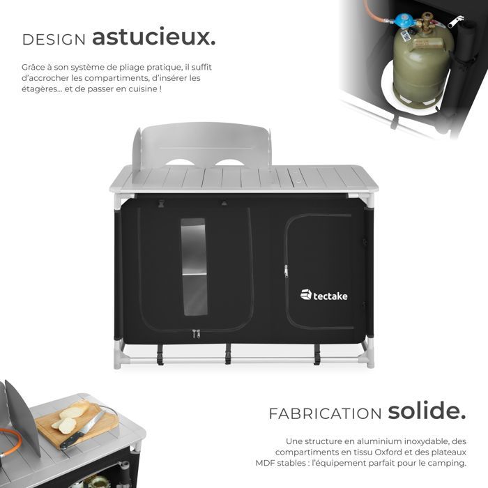 Muebles de camping - TECTAKE - Cocina de camping plegable con bolsa de transporte 116 x 52 x 107 cm - Negro