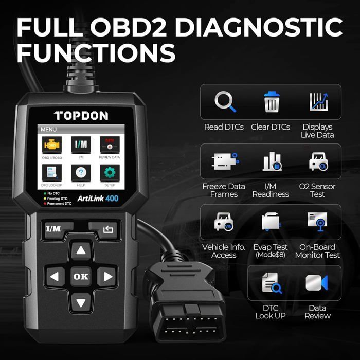 TOPDON AL400 Valise Diagnostic Auto OBD2 Scanner Lecteur de code Multimarque en Français