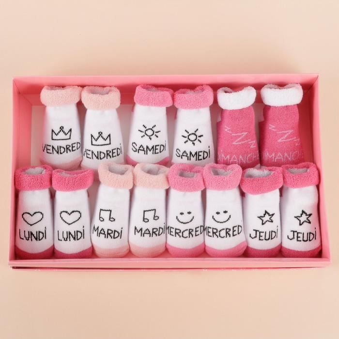 XX Small 36-1E-010 Baby Socks Days of the Week Set of 7 Pairs Size 0-6 Months White and Pink Cotton, Polyester and Elastane