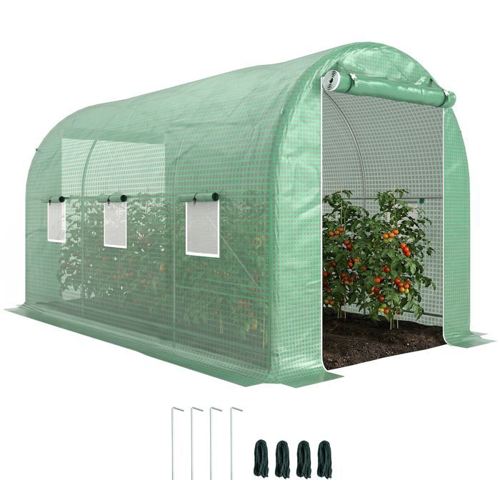 Serre de jardin tunnel - Outsunny - serre à tomates surface 8 m² châssis renforcé porte zippée - PE - 4x2x2,05m - vert