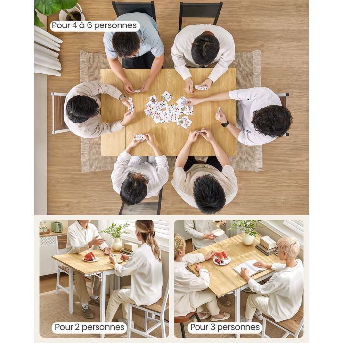 Mesa de comedor plegable VASAGLE, extensible, para 2 a 4 personas, con alas abatibles, roble natural y blanco nube.