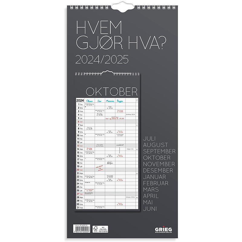Calendario da parete, calendario di famiglia