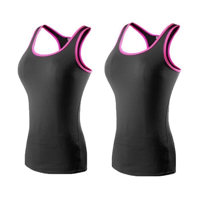 2-Pack Women's Compression Sports Tank Tops, Quick-Drying, for Running and Fitness - Black and Pink
