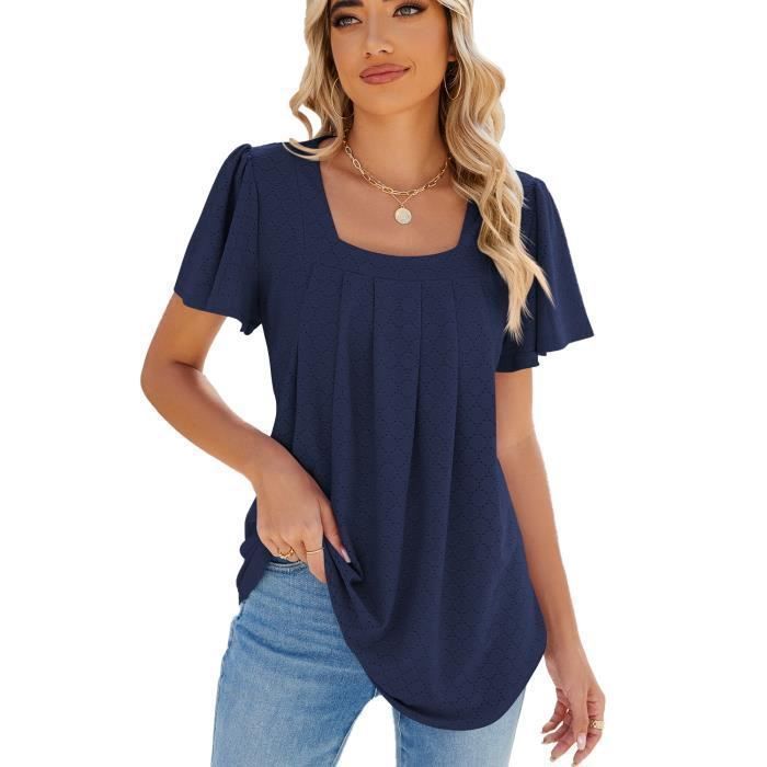 T-shirt da donna - INSFITY - Estate - Scollo quadrato - Maniche corte - Blu