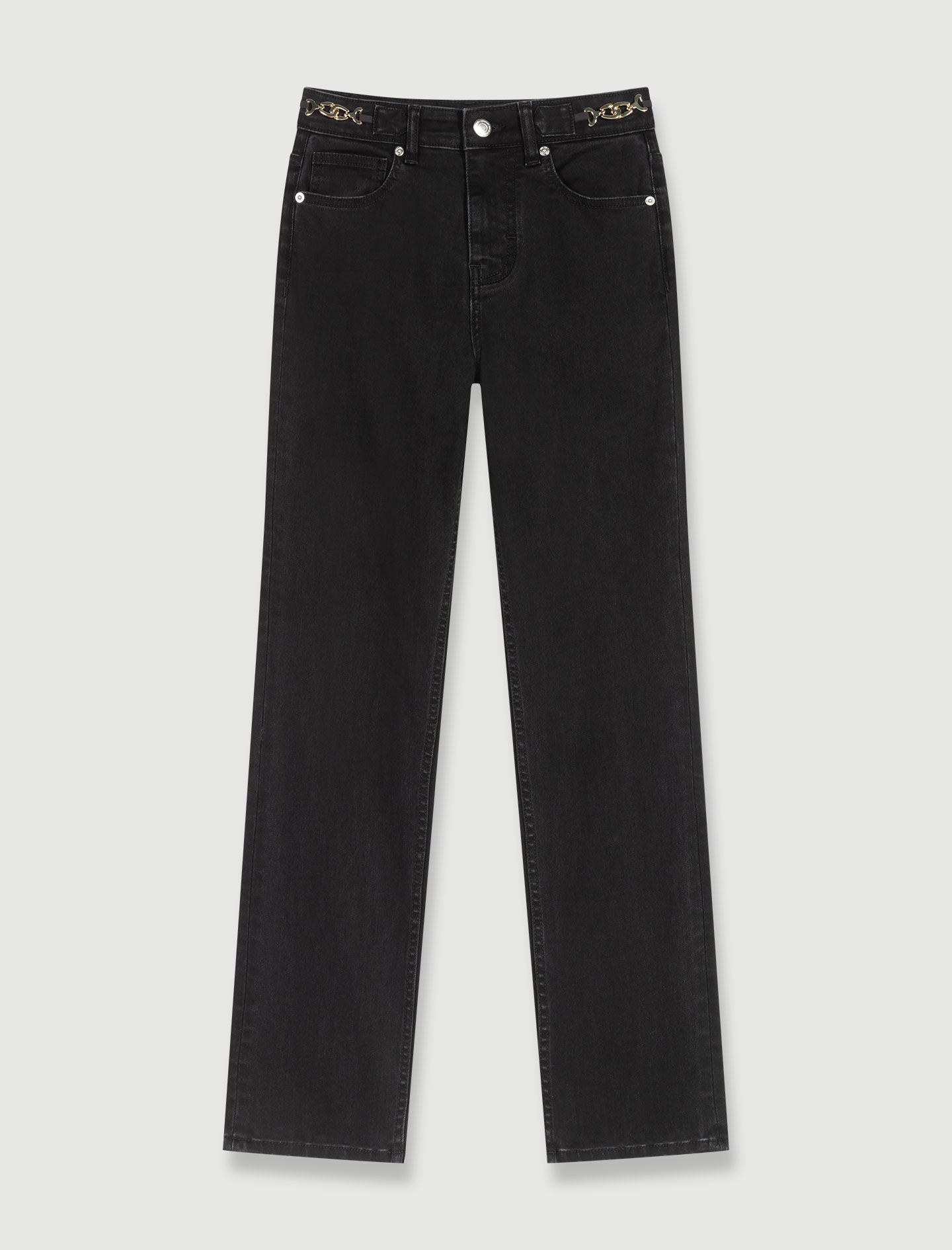 Denim-farkut, joissa on linkkejä ja hapsuja - Musta