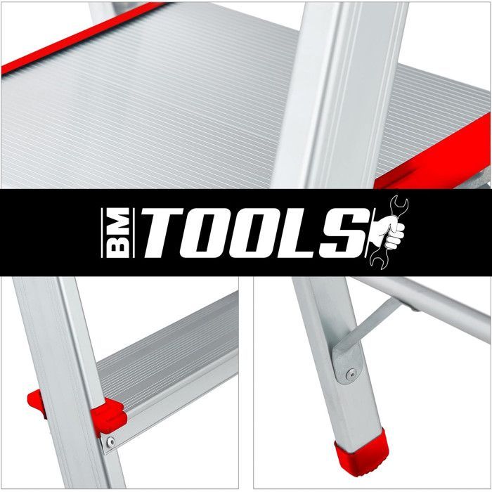 Scala a 5 gradini BM TOOLS BMT-ESC5-ALU - Altezza di lavoro: 99 cm - Compatta e facile da riporre - Realizzata in alluminio