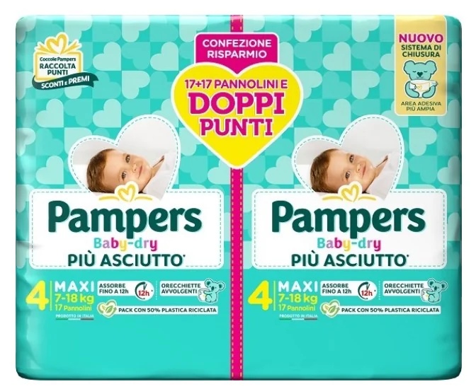 PAMPERS Baby Dry Duo Downcount Maxi luiers, 34 stuks, maat 4 (7-18 kg)