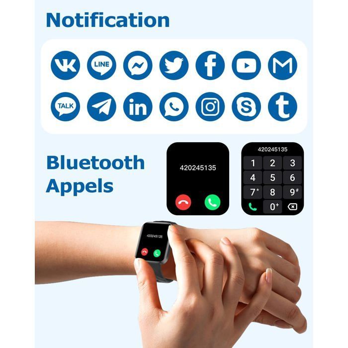 Reloj inteligente ZOKKO - Negro - AsteroidOS - 1,85 pulgadas - Bluetooth - Mensajería de texto - Monitor de actividad