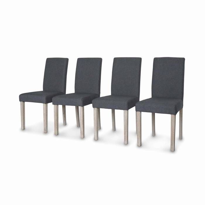 Juego de 4 sillas - Rita - sillas de tela, patas de madera blanqueada, gris oscuro