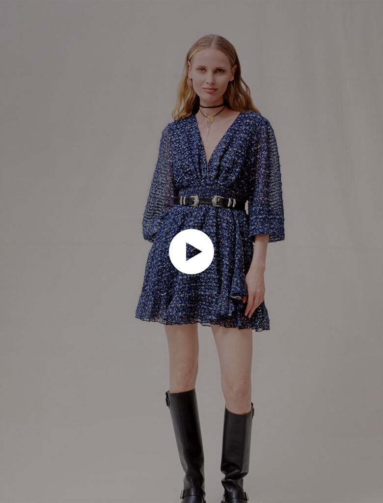 Sprankelende jurk met ruches - Blauw
