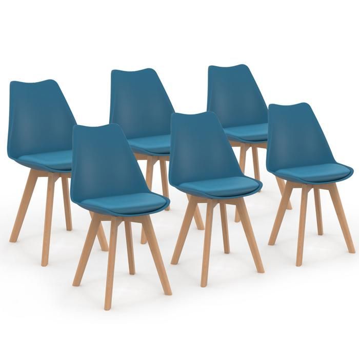 IDMARKET Set van 6 SARA Scandinavische eetkamerstoelen, blauw
