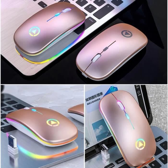 Ratón inalámbrico - Portátil - Rosa - Recargable - Silencioso - Retroiluminado