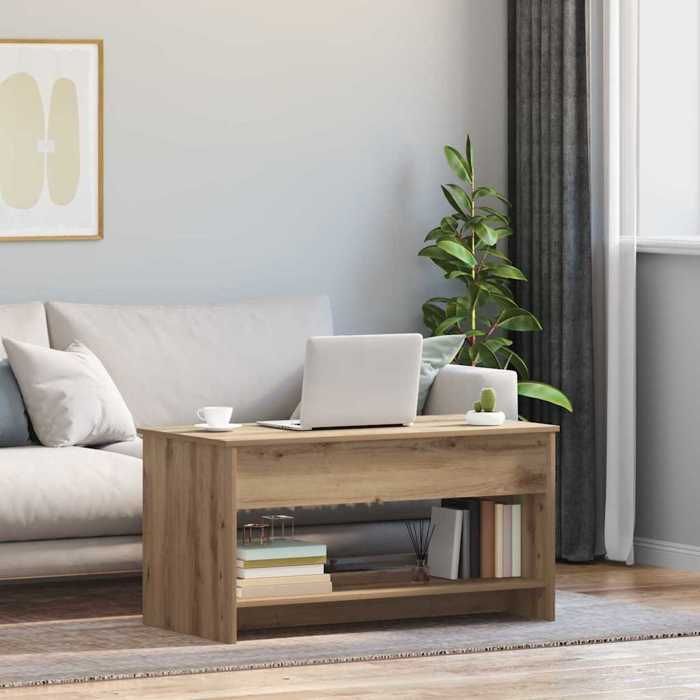 Mesa de centro vidaXL, roble artesanal, 102 x 50 x 52,5 cm