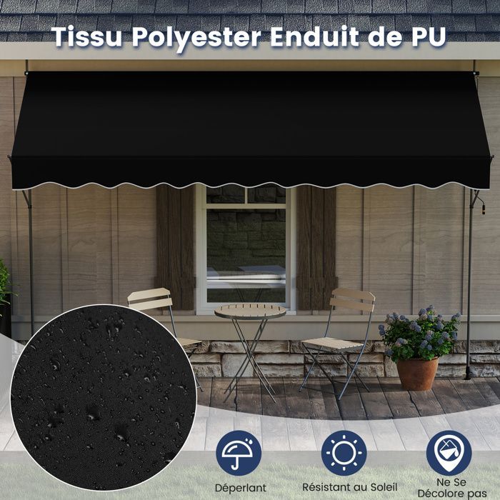 COSTWAY Store Banne Manuel Rétractable 4 x 1,2M - Manivelle Hauteur Réglable 210-300CM, Auvent de Terrasse Anti UV Noir
