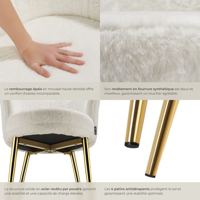 Silla - TECTAKE - STELLA, silla de oficina tapizada con funda de piel sintética, 67 x 64 x 76 cm - Crema/Oro