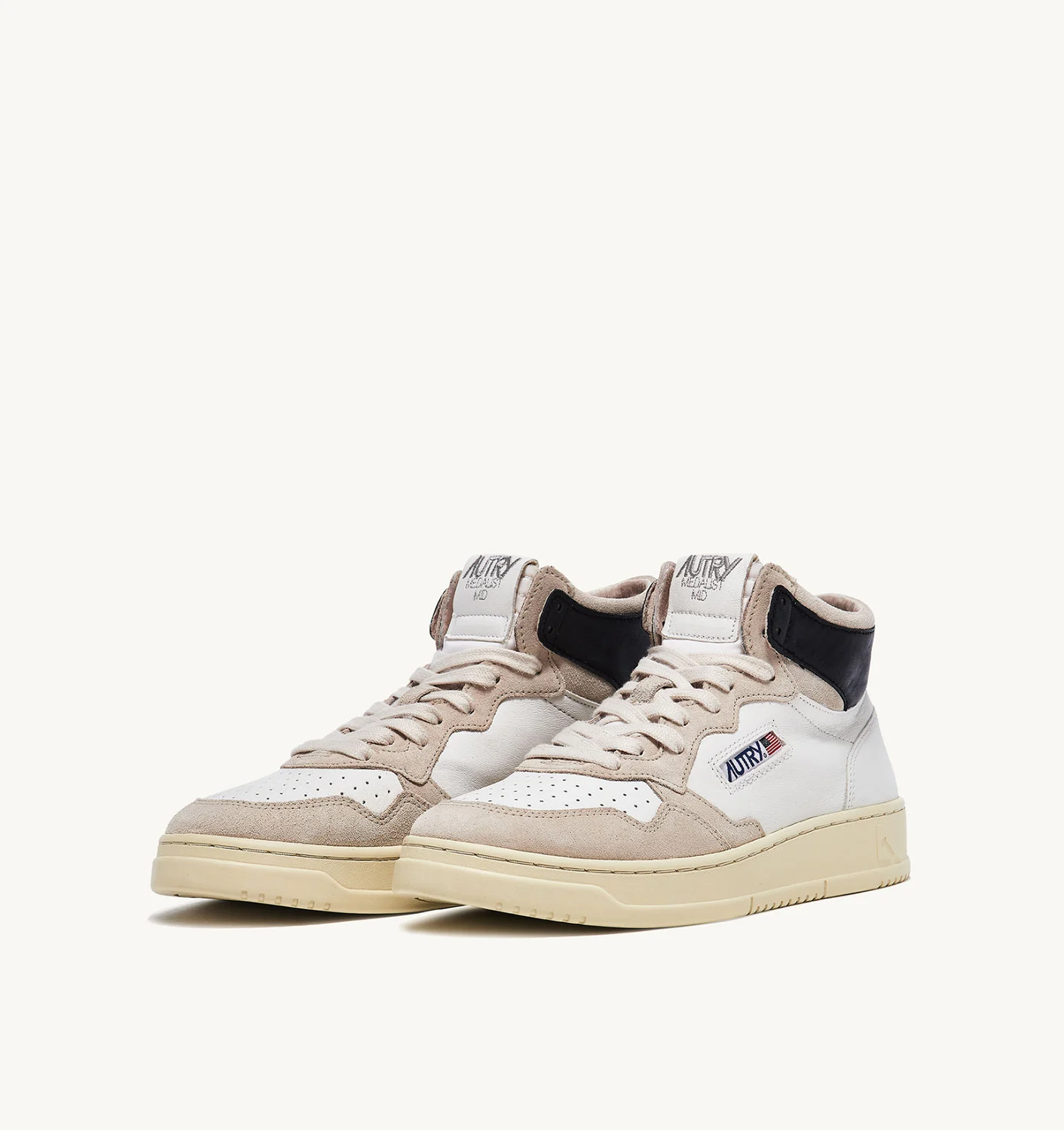 Adidași Medalist Mid din piele și piele întoarsă alb-negru