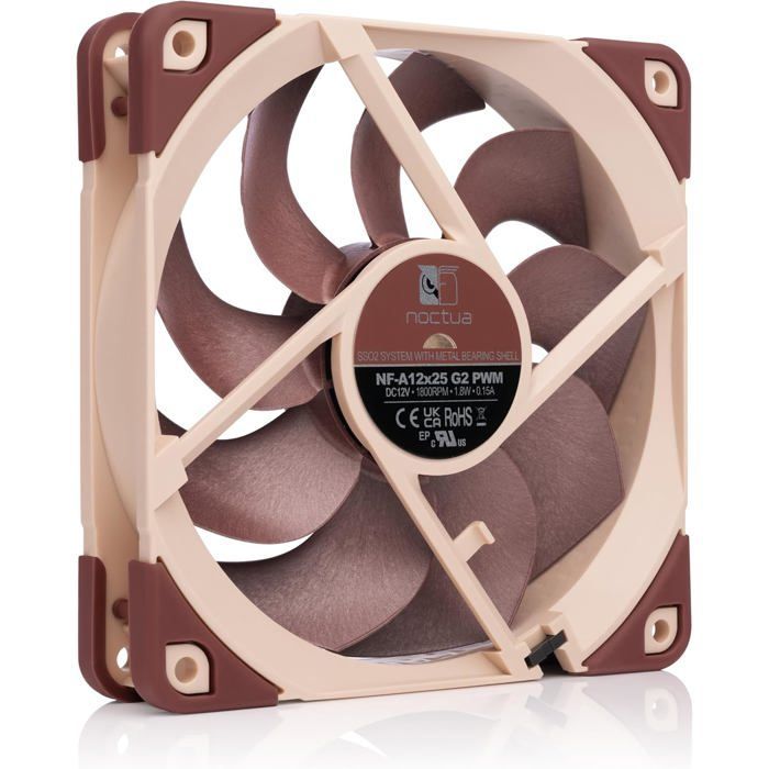 Stille 120mm pc-ventilator - GESTEMPELD - NF-A12X25 G2 PWM - 120x25 mm - 4-pins - 360 tot 1800 RPM