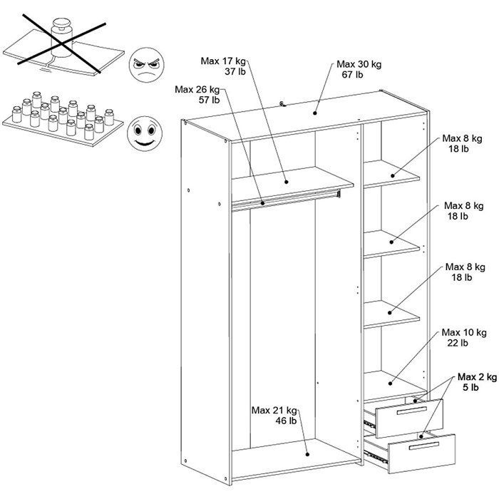 Armoire VARIA - Panneaux de particules revêtu papier - Décor chêne et blanc - 3 portes - L 120,3 x P 5,7 x H 185 cm