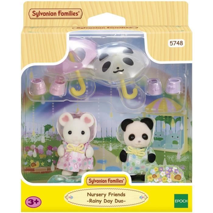 Personaggi articolati - SYLVANIAN FAMILIES - Duo di bebè in impermeabile - Panda e topo di marshmallow