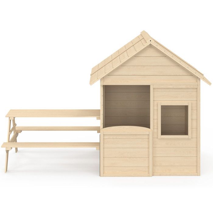 Casita de juegos infantil de madera IDMARKET ODYSSEY, casita de juegos exterior con mesa de picnic integrada.
