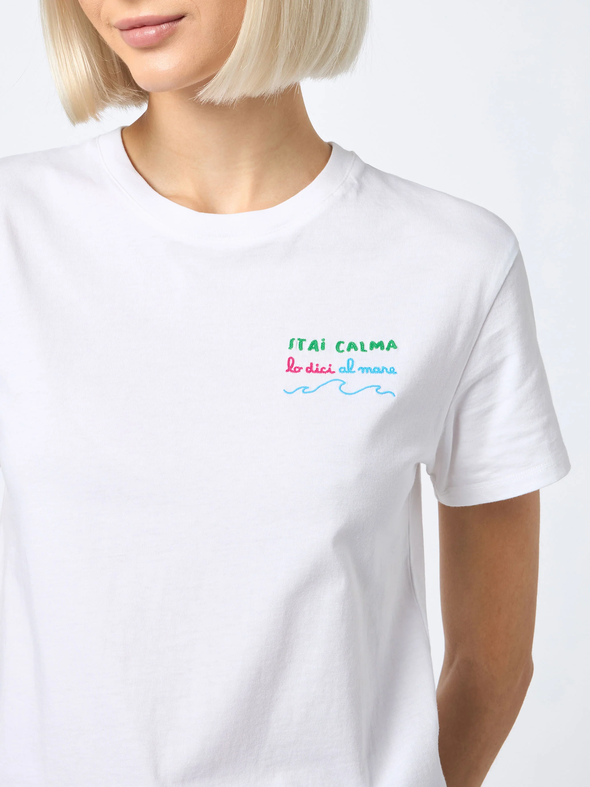 Emilie dames T-shirt met ronde hals van katoenen jersey met Stai-borduurwerk.