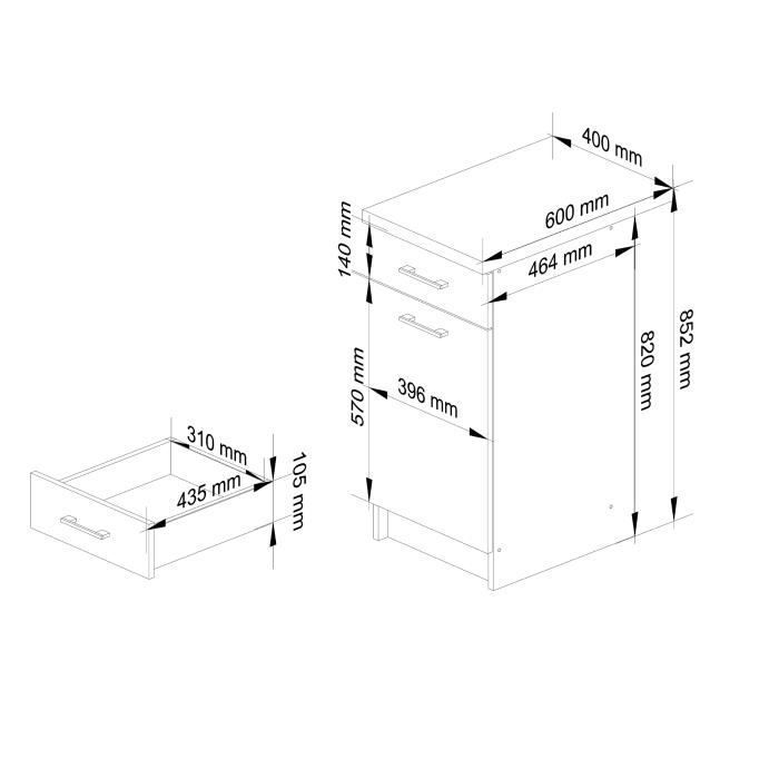 Meuble de cuisine bas AKORD S40 OLIWIA modulable Blanc 40 cm 1 porte 1 tiroir façade Blanche 2 étagères 40x46x85 cm