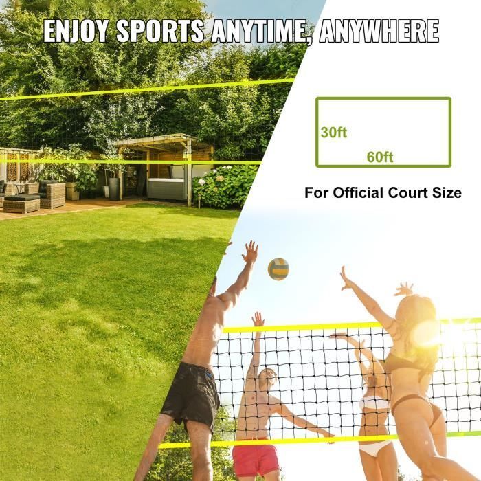 Filet de Volleyball - VEVOR - Kit Professionnel de Volley-ball Kit de Volley-ball Portable Hauteur Réglable avec Sac