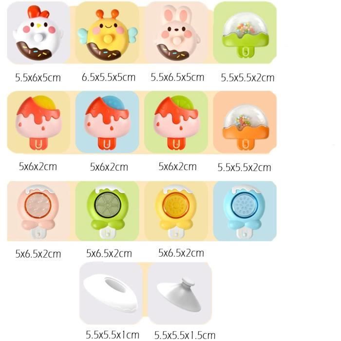 Juguetes de baño para niños - Juguetes giratorios con ventosa - Animales adorables - 3 piezas - Tema de dulces - Blanco