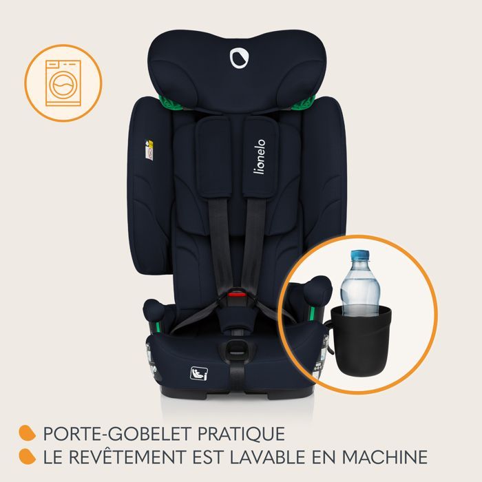Seggiolino auto LIONELO Nelly i-Size 76-150 cm - ISOFIX - Pieghevole - Portabicchieri - Gruppo 1/2/3 - Blu