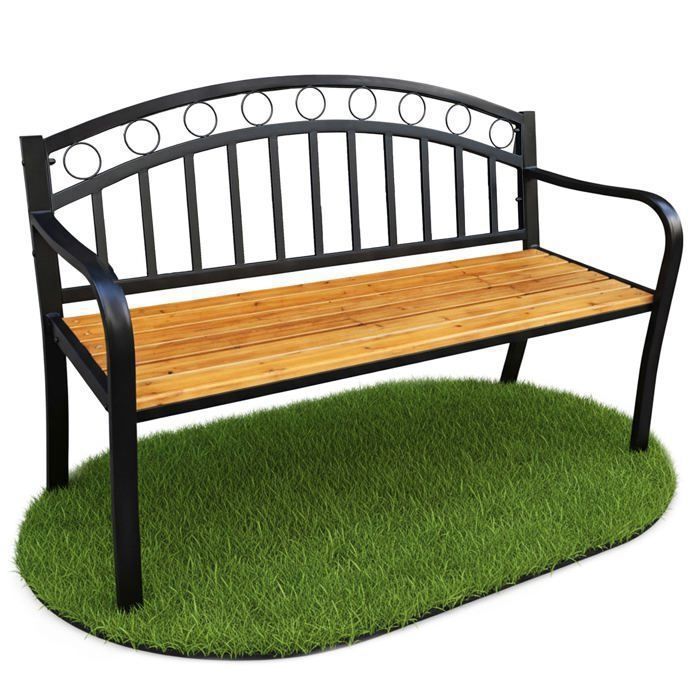 Banc de jardin ARUM en bois laqué, pieds en acier, largeur 127 cm