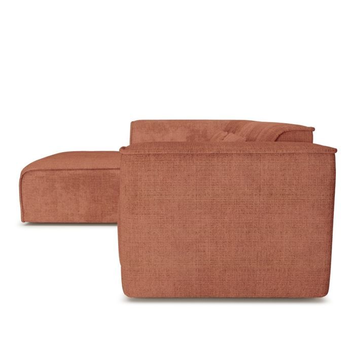 Sofá esquinero fijo izquierdo NUNA de 4 plazas en tela color terracota.