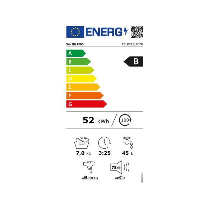 Posizionamento errato, Superiore, Essenziale, Bianco, 7 kg, 1200 giri/min, Classe energetica B, 4 Whirlpool - TDLR7251BCFR