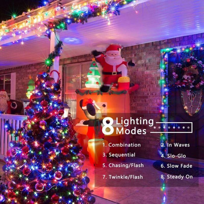 Cordão de luzes natalinas coloridas para exterior, 30 m, 300 LEDs, luzes elétricas, 8 modos, luzes de fada à prova d'água para uso interno.