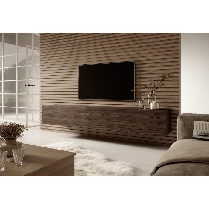 Mobile porta TV - SELSEY - BISIRA - Noce Wisconsin - 200 x 31,6 x 30 cm - 2 ripiani