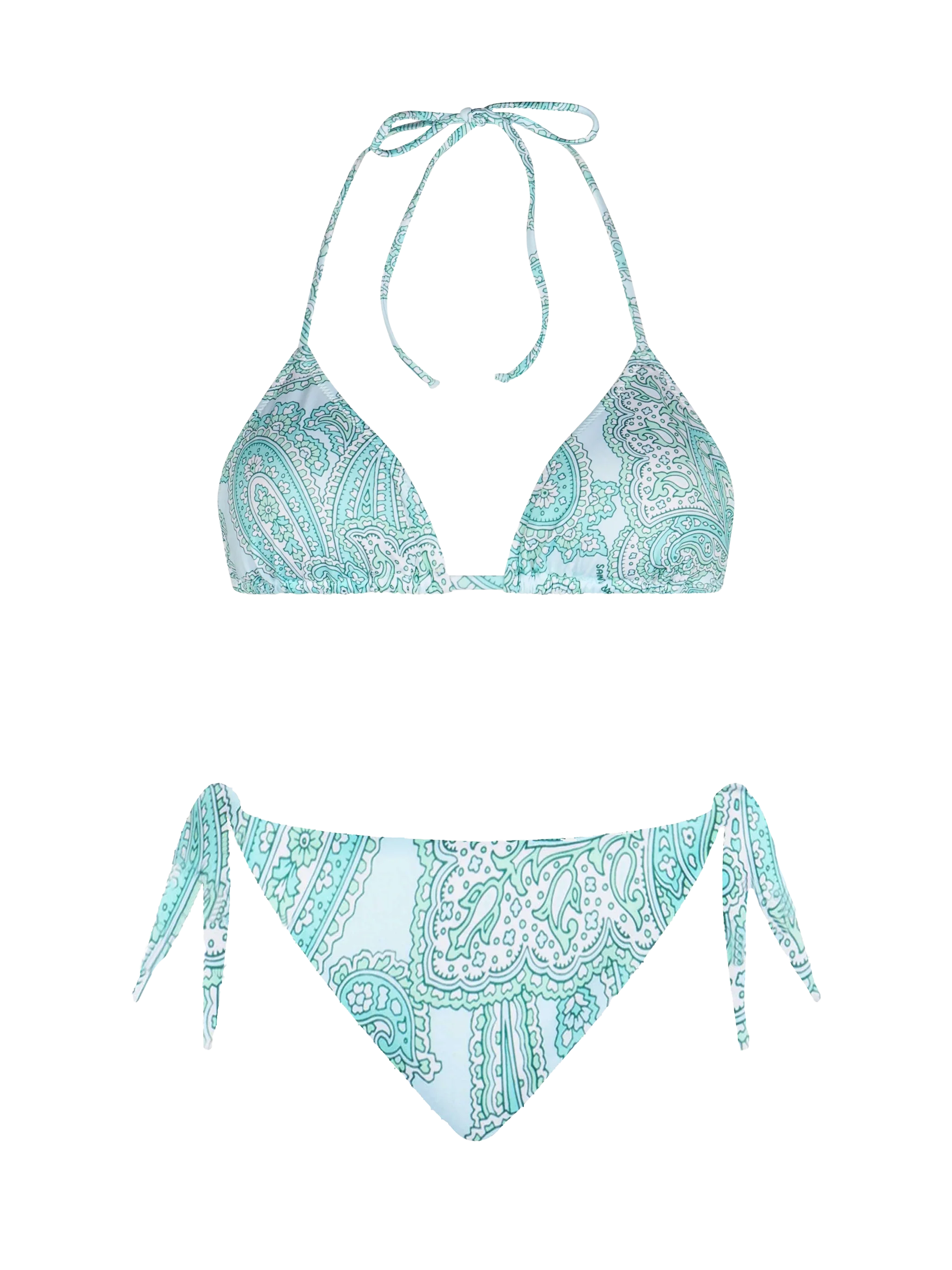Leah Yali damesbikini in turquoise met paisleyprint en driehoekige vorm