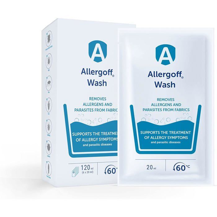 Allergoff Wash Lessive Anti-acariens & Puces 6x20ml (120ml) – Élimine Acariens, Puces & Allergènes – Protection Literie & Textiles