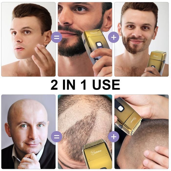 Hatteker Men's Electric Razor with 3 Heads, Beard Trimmer, Waterproof, Wet & Dry Shaving, Rechargeable, Gold