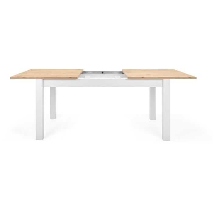 Table à manger extensible BERGEN - Décor chêne artisan et blanc - Rallonge 55 cm - Jusqu'à 12 personnes - L 160-215 x P 90 x H 75 cm