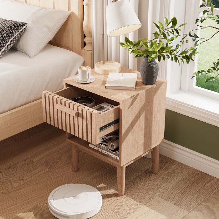 Lot de 2 Table à Chevet Bois-1 Tiroir et Compartiment-UTTQEW-Bois massif - Table d'appoint - 40 x 35 x 55 cm