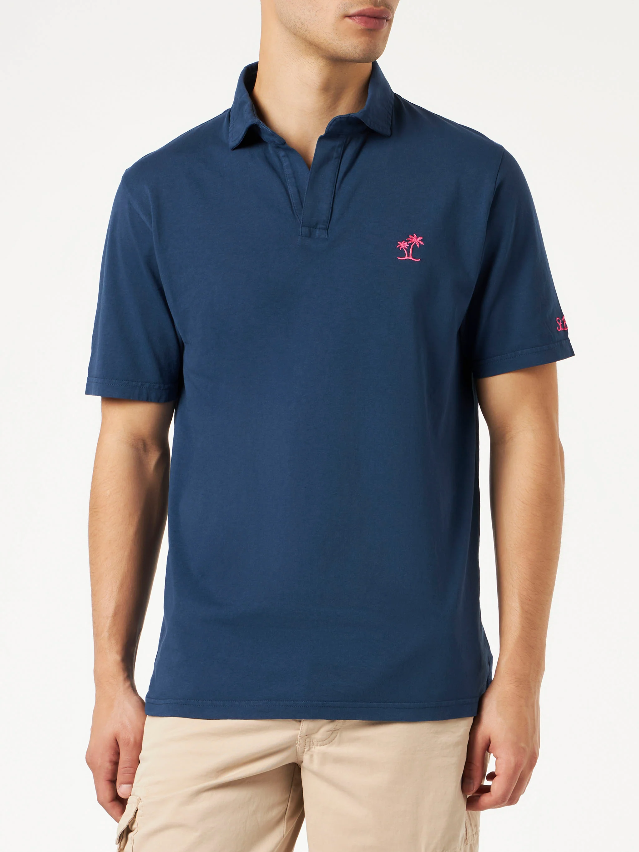 Herenpolo van marineblauw katoenjersey
