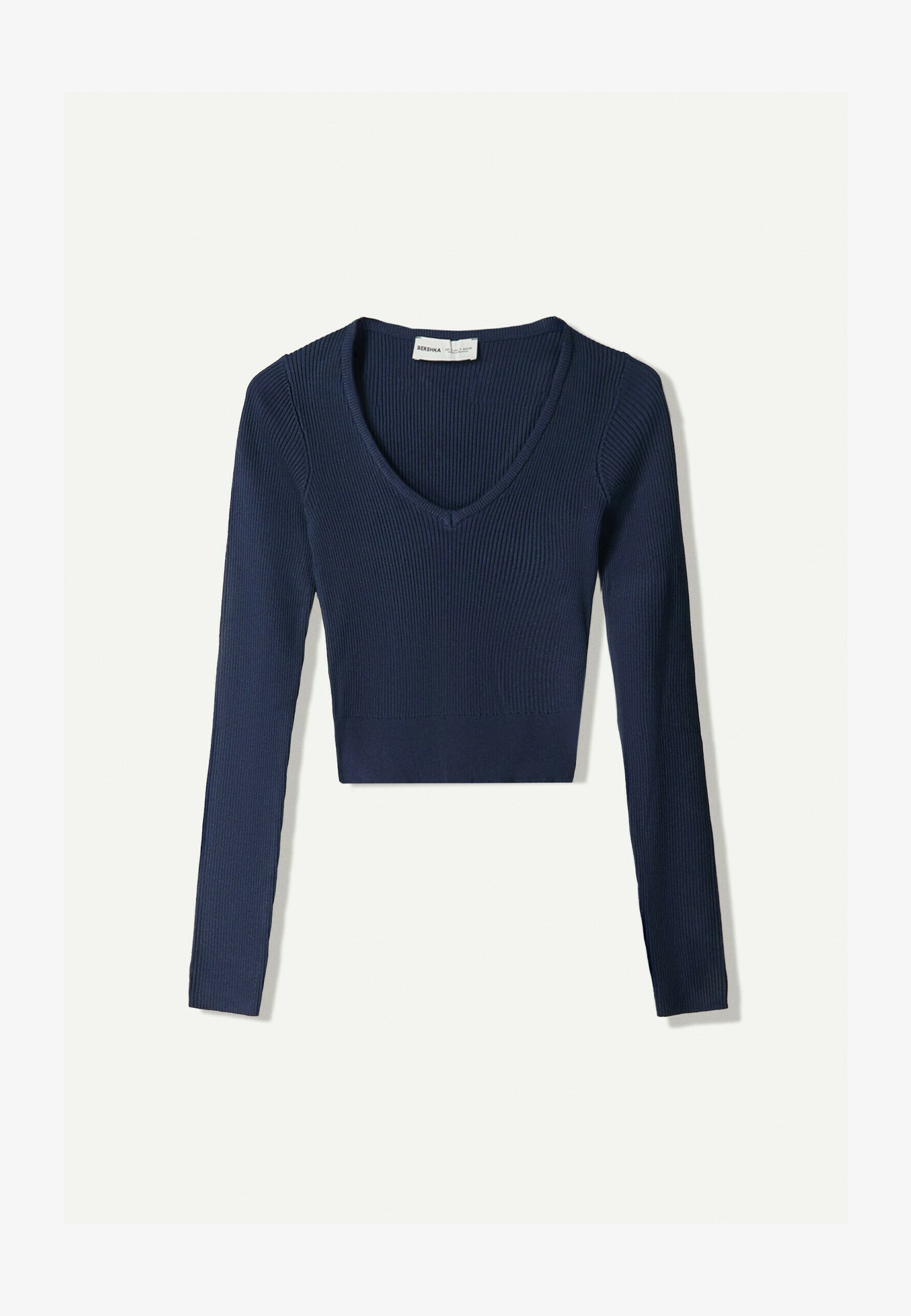 Bershka Maglione con scollo a V - blu scuro