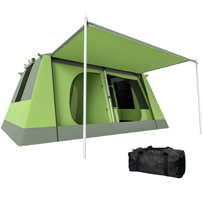 Tienda de campaña Outsunny para 4 a 8 personas - ligera y portátil - fácil de montar - incluye porche, bolsa de transporte y gancho - verde