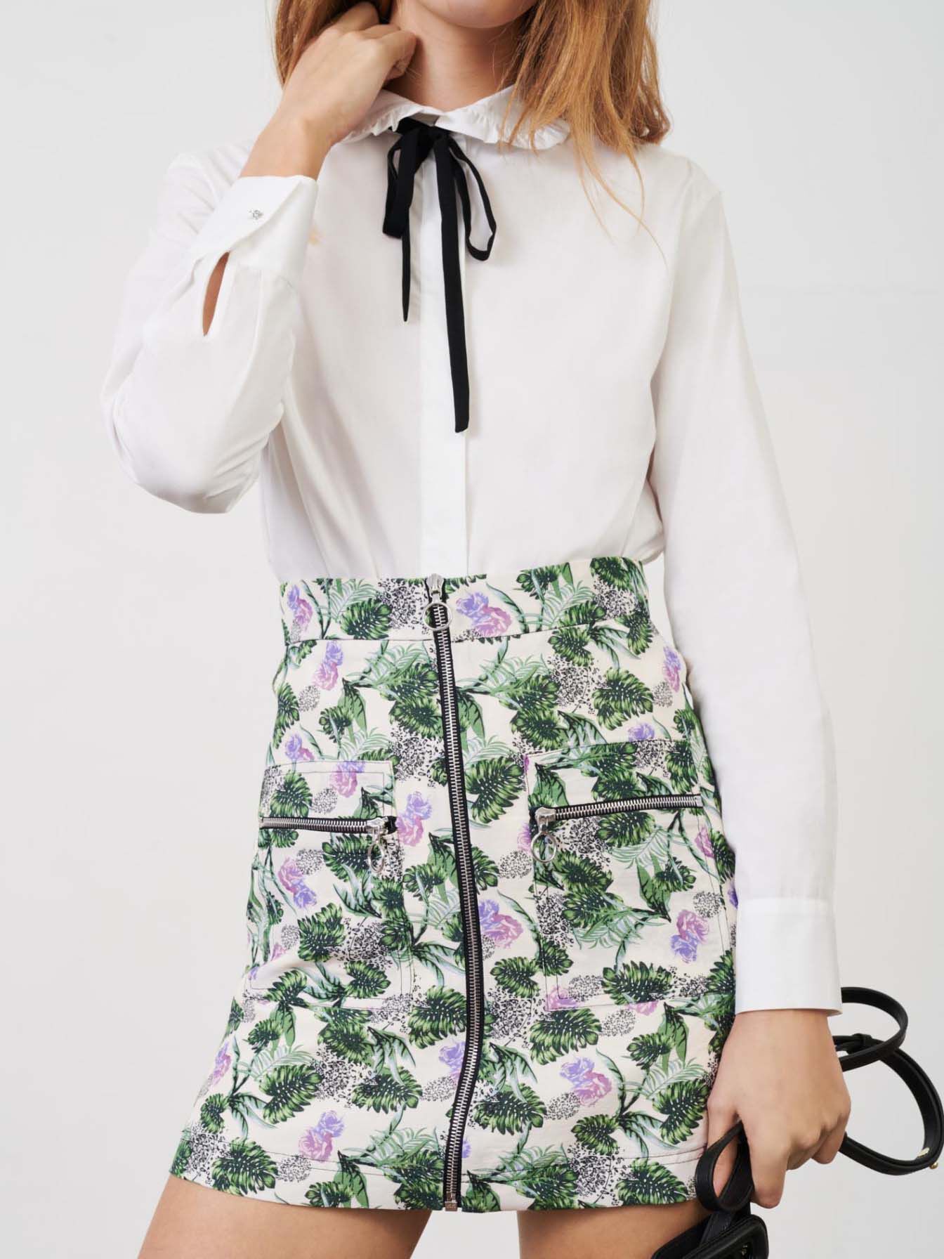 Poplin overhemd met ruches - Wit