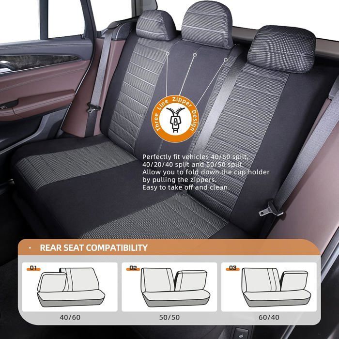 Coprisedile universale per auto grigio Set completo di coprisedili universali per auto in tessuto Etichetta coprisedile per auto